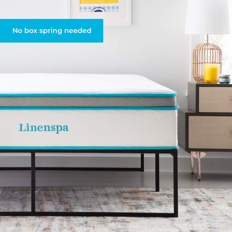 Linenspa Metal Platform Bed Frame - Under Bed Storage Space - No Box Spring Needed - 14" High - Modern Contemporary - Sturdy Steel - Light Weight - Easy Assembly - Tool Included - Twin Size - Image 4